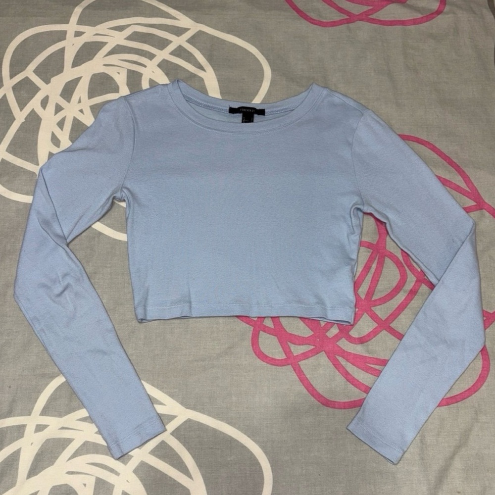 Forever 21 Blue Long Sleeve Crop Top